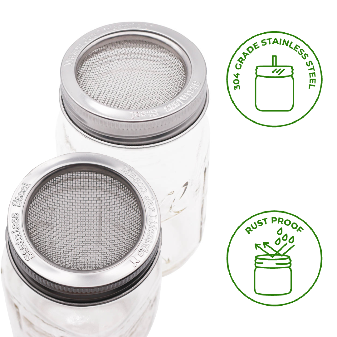 Curved Rust Proof Sprouting Lid and Band for Mason Jars