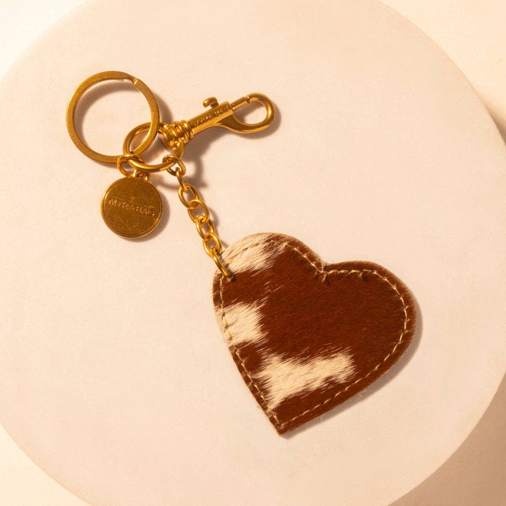 Cocoa Charm Heart Key Fob for Women in brown with hair-on detail for everyday western carry