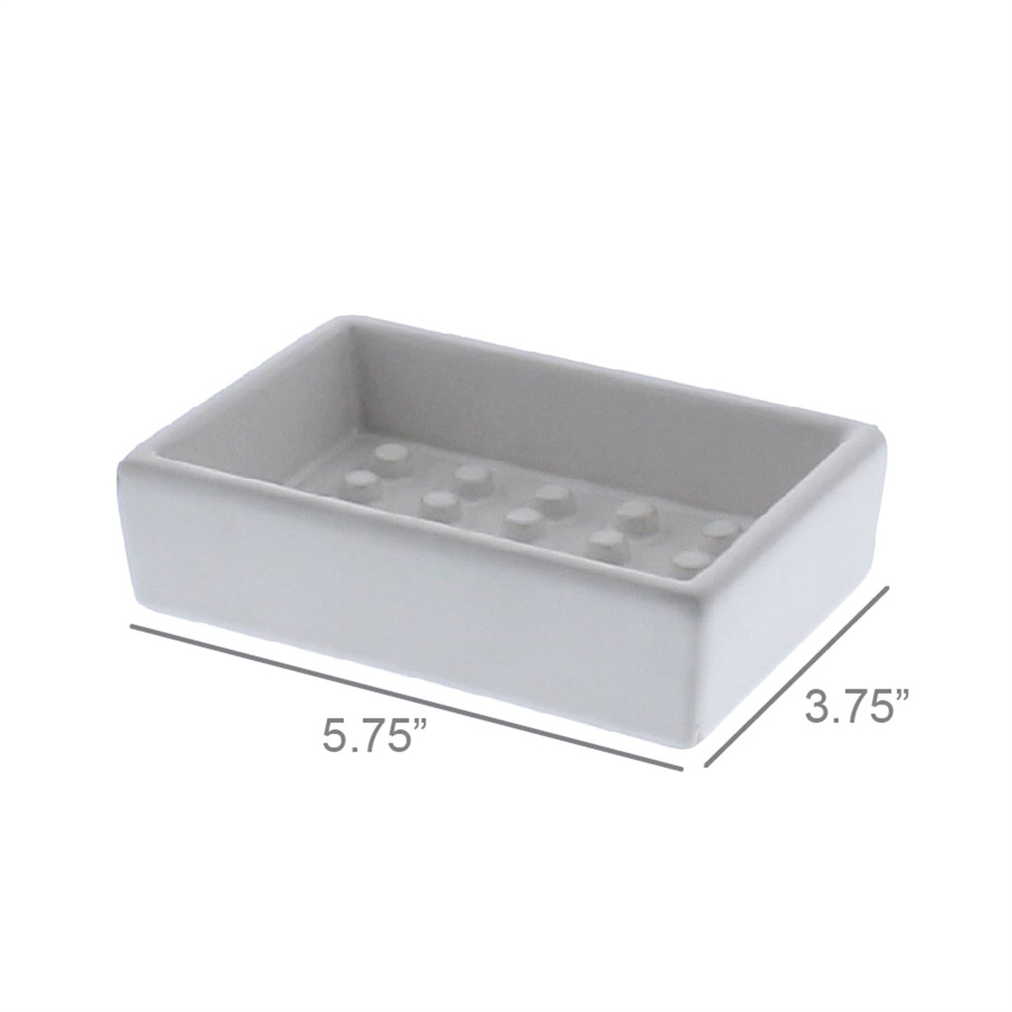 Ceramic Soap Dish - Raised Peg, Rectangle - Matte White
