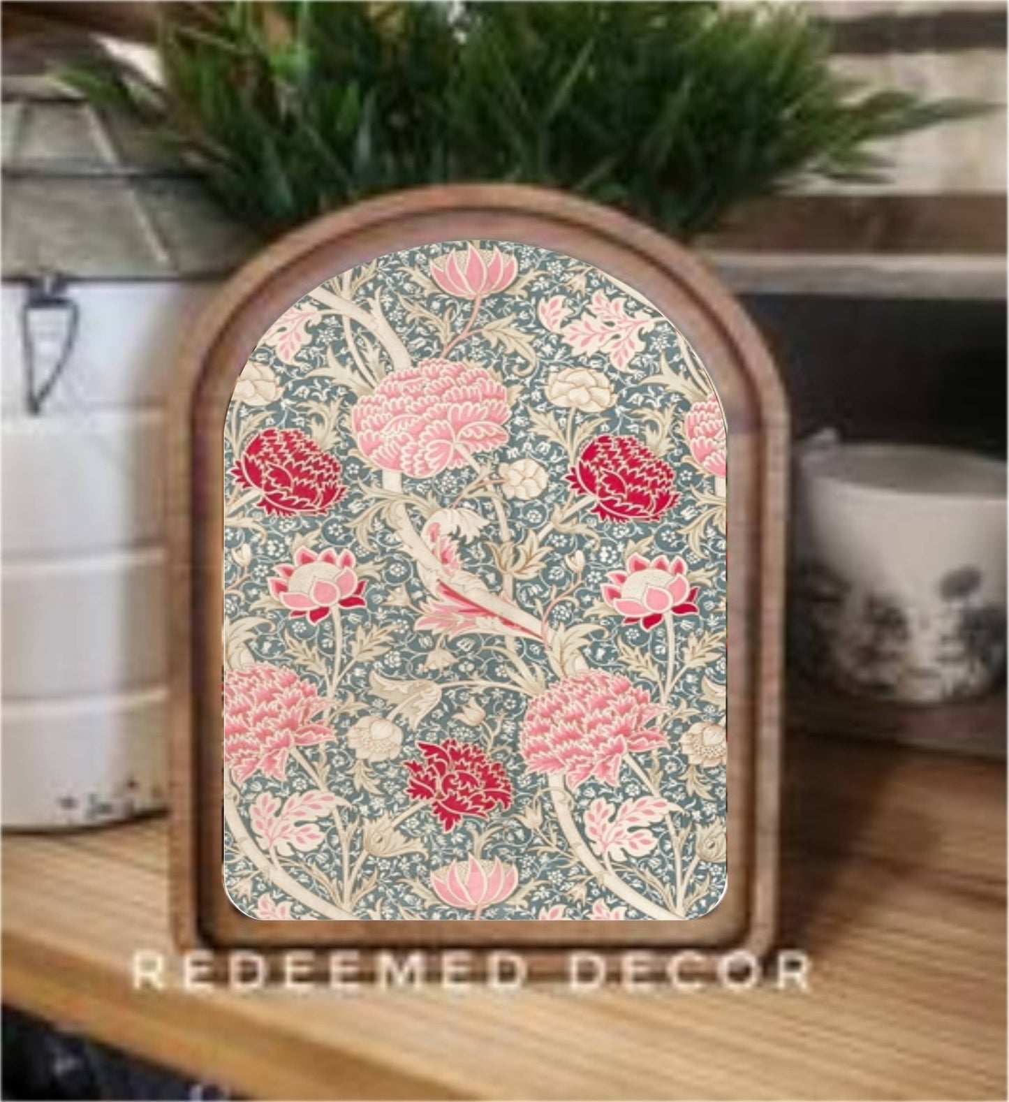 Arch Top Pink Morris Framed Art
