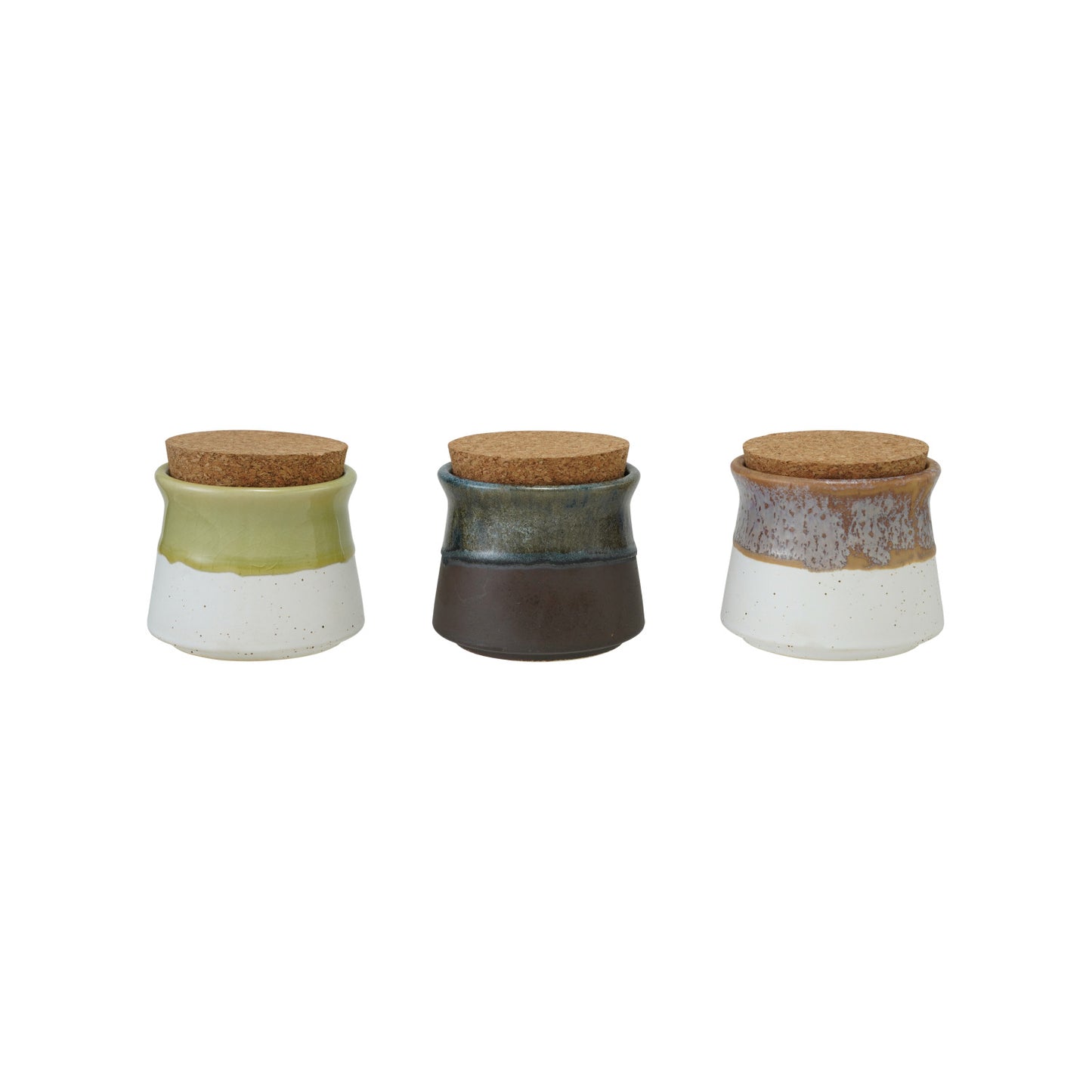 Two-Tone Stoneware Jar with Cork Lid, (Each One Will Vary)