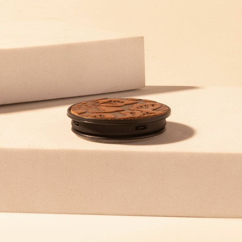 Magnolia Trail Phone Socket for Women in brown with handtooled detail for everyday use