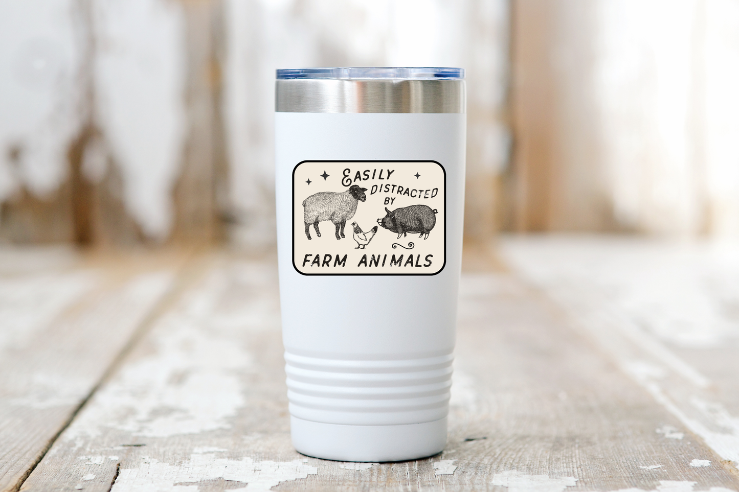 Easily Distracted by Farm Animals Sticker - sheep, chicken