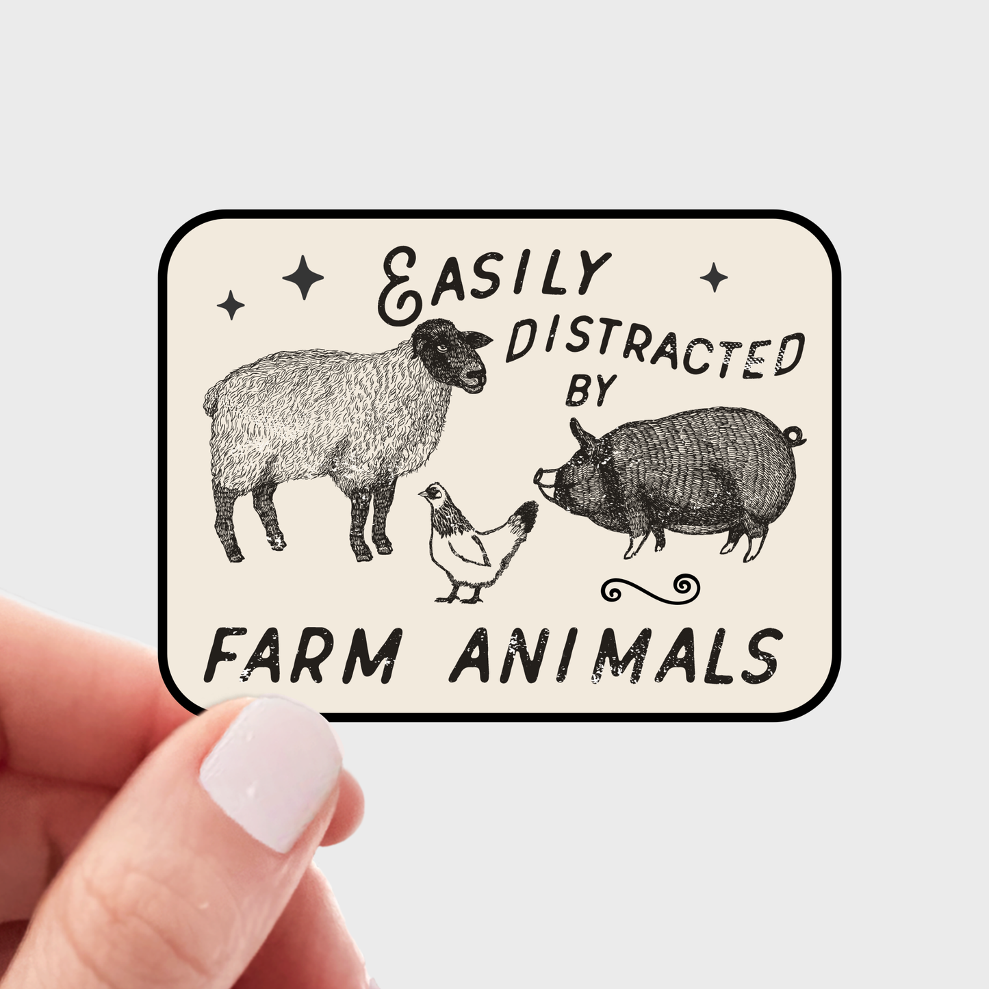 Easily Distracted by Farm Animals Sticker - sheep, chicken
