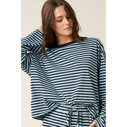 STRIPED PRINT LOUNGE TOP AND PANTS SET
