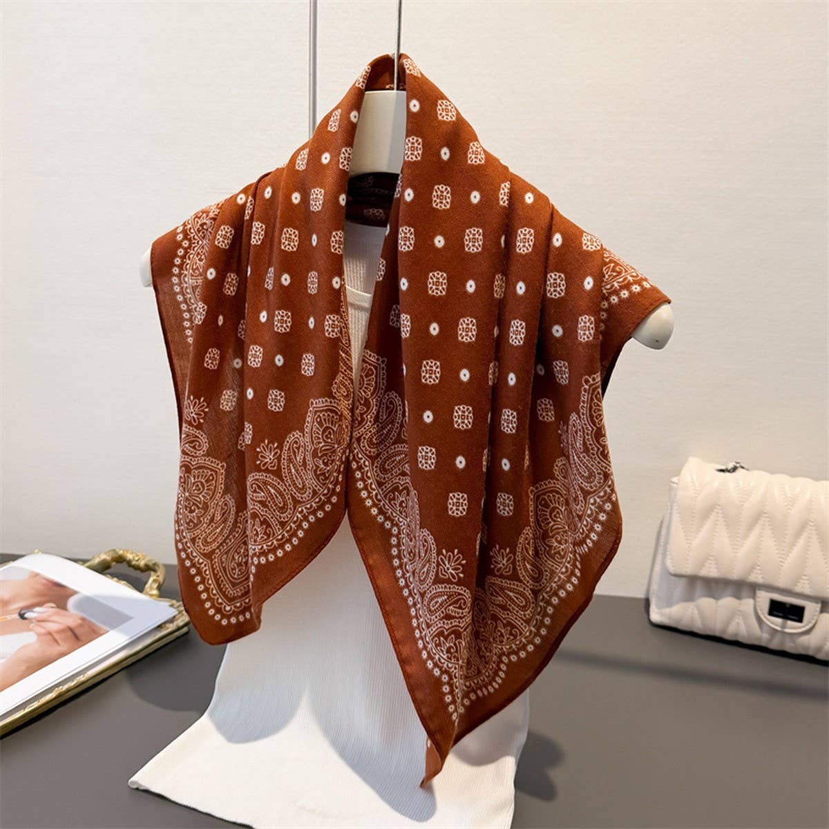 Paisley Herringbone Pattern Silk Scarf_CWASC03316