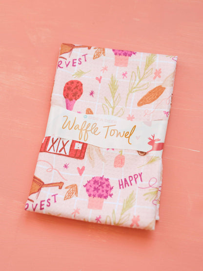 Happy Harvest Waffle Towel | Fall Tea Towel