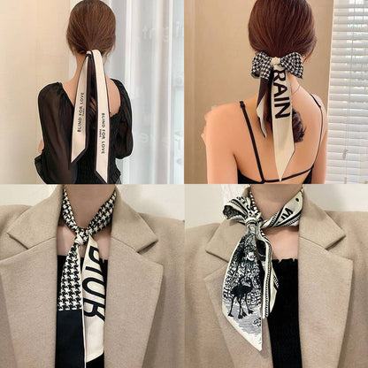 Chic Bowknot Flwoer Print Skinny Scarf Ribbon