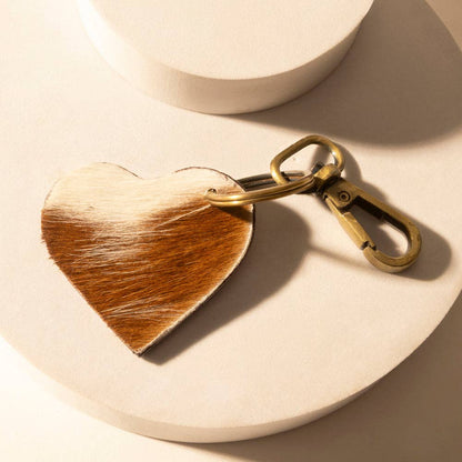 Studded Heart Western Key Fob in brown with handtooled detail