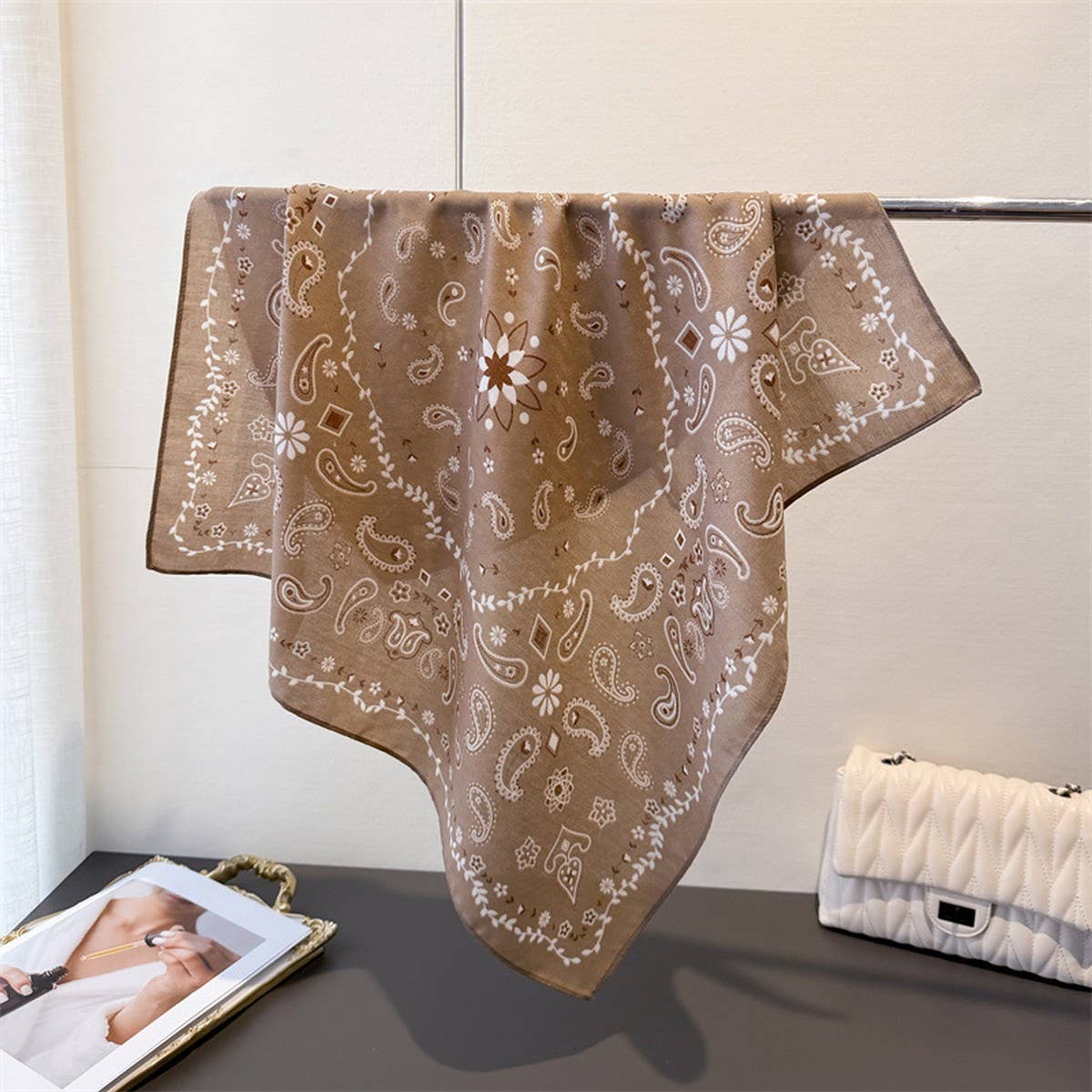 Elegant Herringbone Faux Silk Square Wrap Scarf_CWASC03441