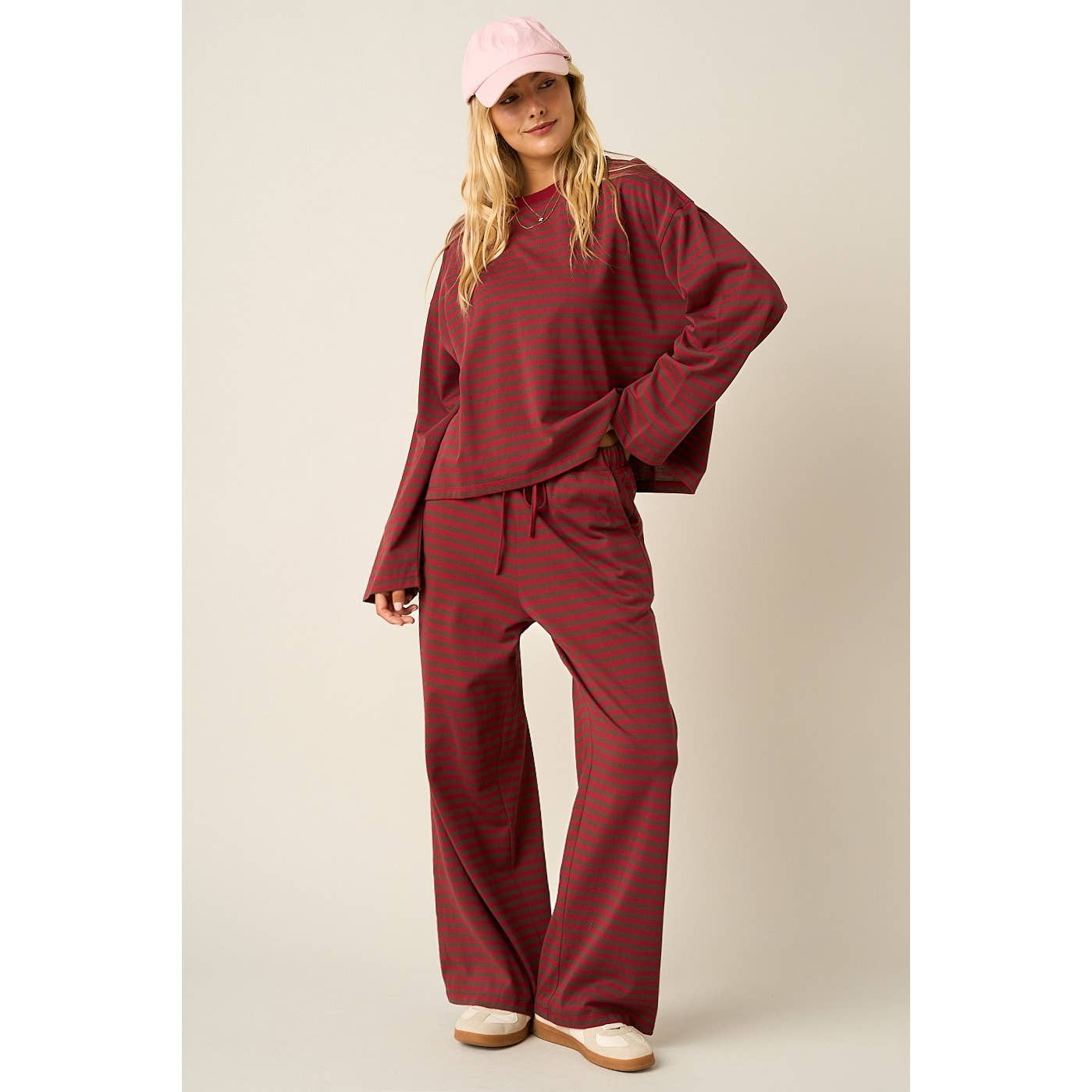 STRIPED PRINT LOUNGE TOP AND PANTS SET