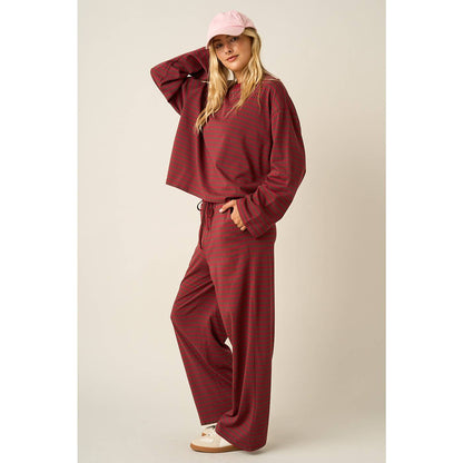 STRIPED PRINT LOUNGE TOP AND PANTS SET