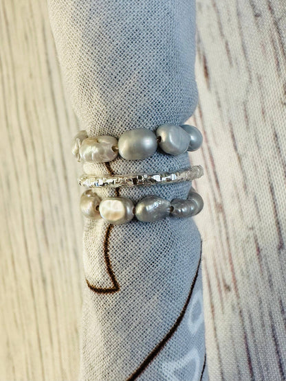 Silver Pearl Stretch Bandana Charm