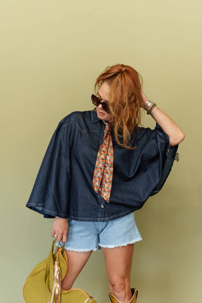 Blu Outlaw Denim Poncho-Style Top