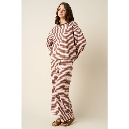 STRIPED PRINT LOUNGE TOP AND PANTS SET