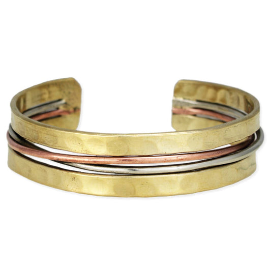 Mixed Metal Twisted Lines Cuff Bracelet