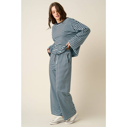 STRIPED PRINT LOUNGE TOP AND PANTS SET