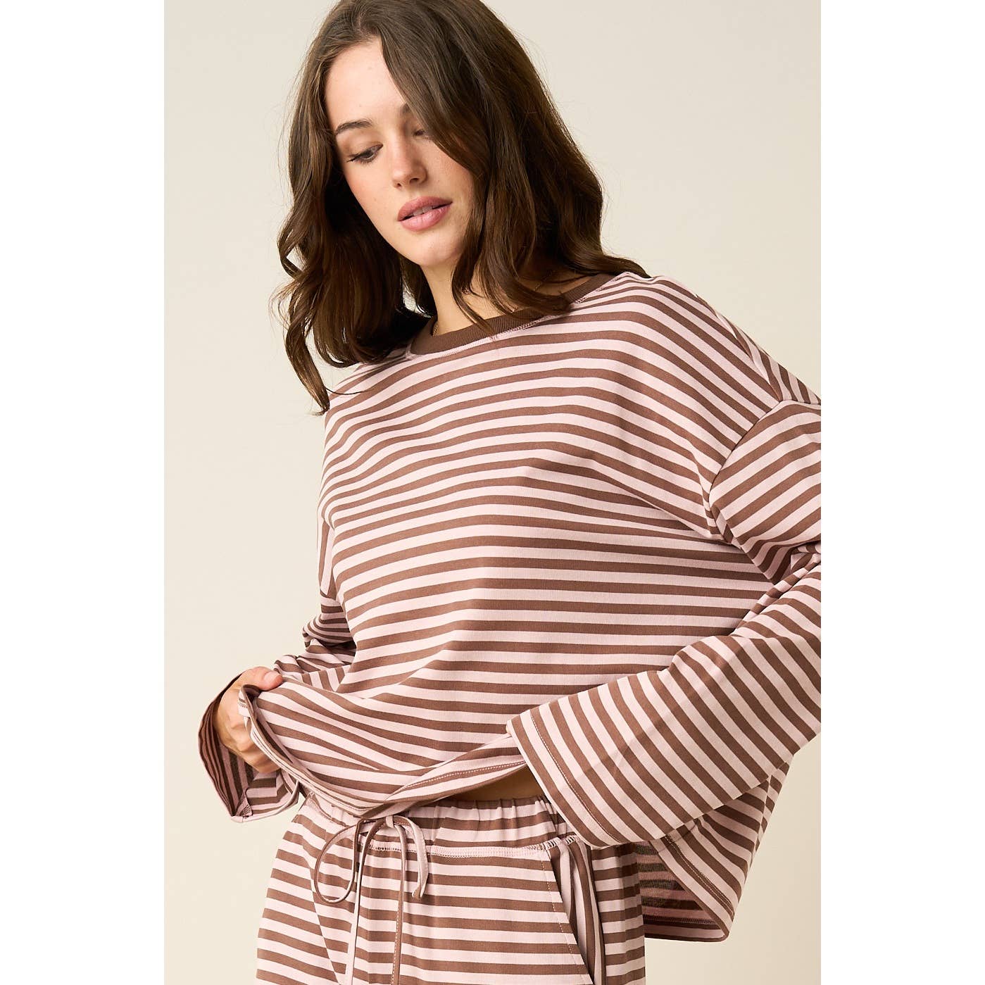 STRIPED PRINT LOUNGE TOP AND PANTS SET