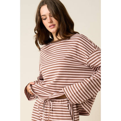 STRIPED PRINT LOUNGE TOP AND PANTS SET
