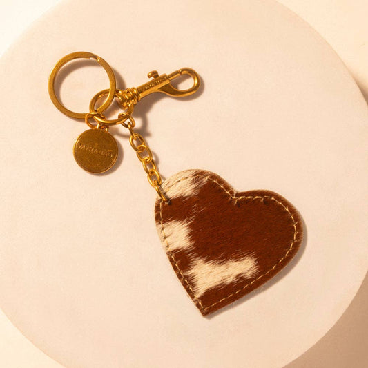 Cocoa Charm Heart Key Fob for Women in brown with hair-on detail for everyday western carry