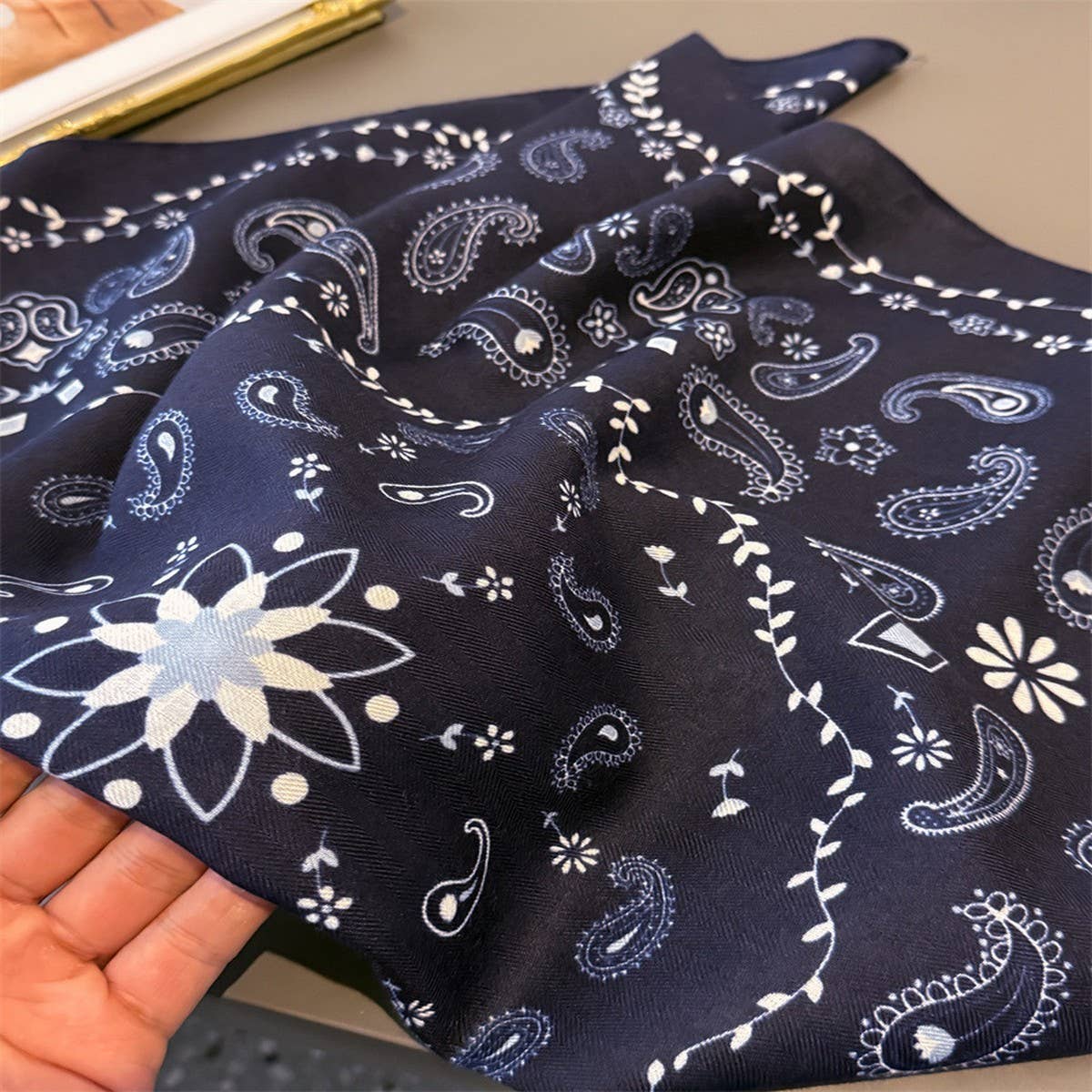 Elegant Herringbone Faux Silk Square Wrap Scarf_CWASC03441