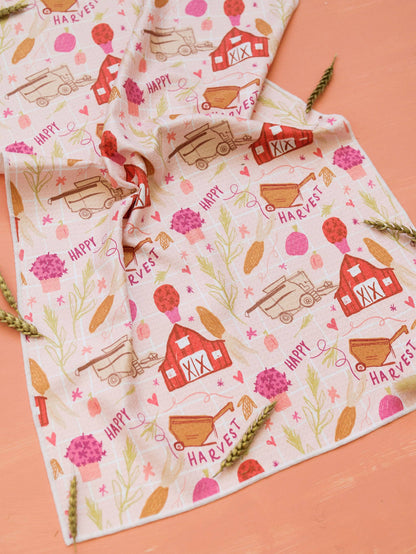 Happy Harvest Waffle Towel | Fall Tea Towel
