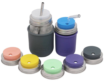 Silicone Straw Hole Tumbler w/ Stainless Steel Band for Jars