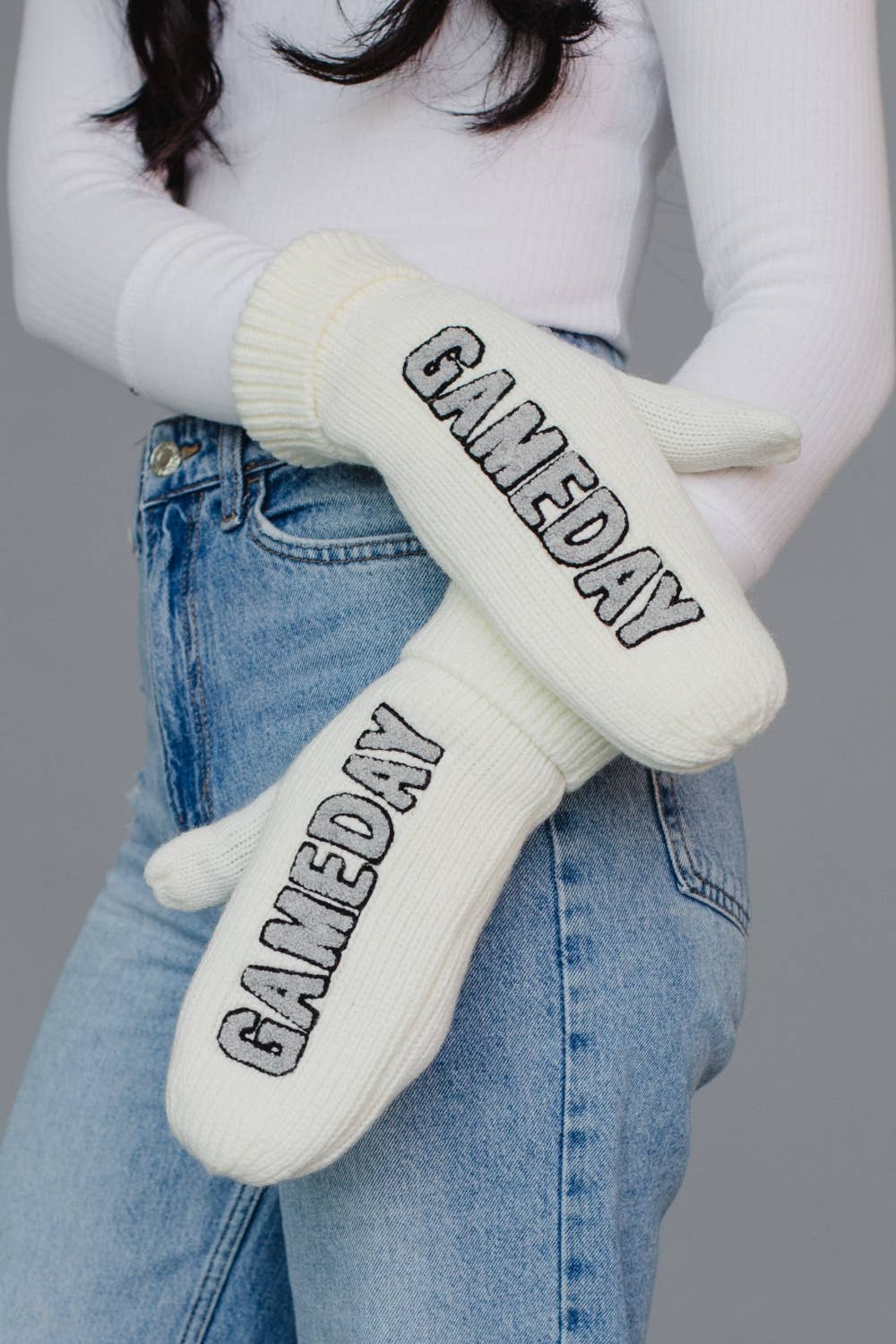Ivory & Gray Game Day Mittens