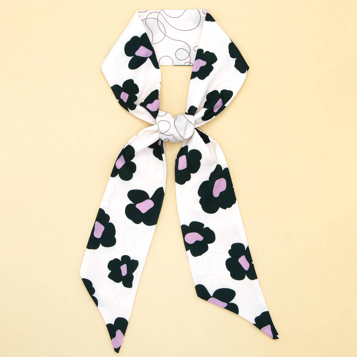 Chic Bowknot Flwoer Print Skinny Scarf Ribbon