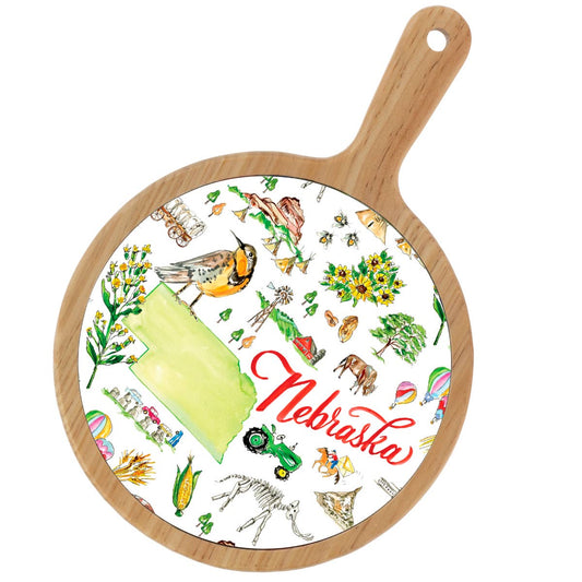 Nebraska NE State Bamboo & Ceramic Cheese Board