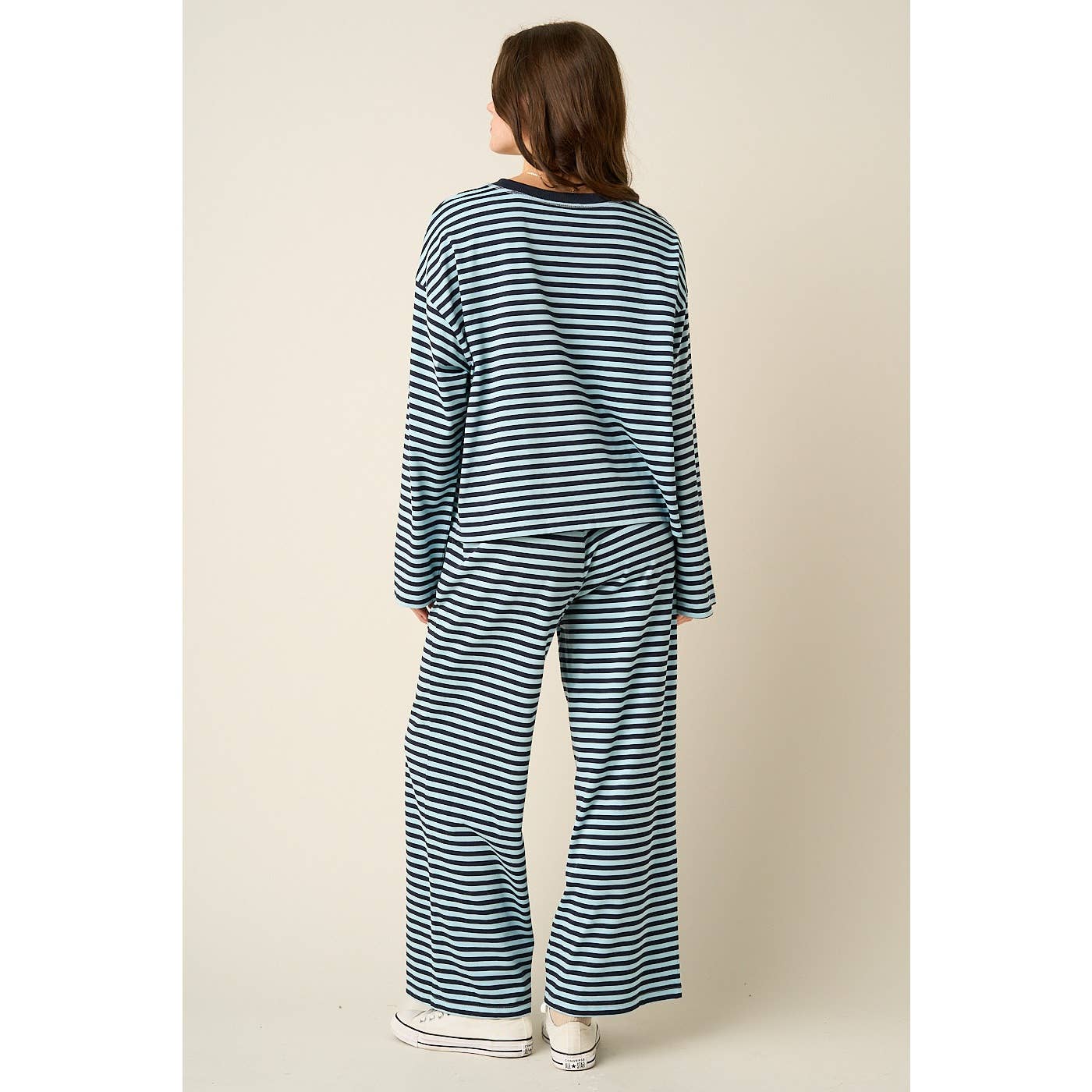 STRIPED PRINT LOUNGE TOP AND PANTS SET