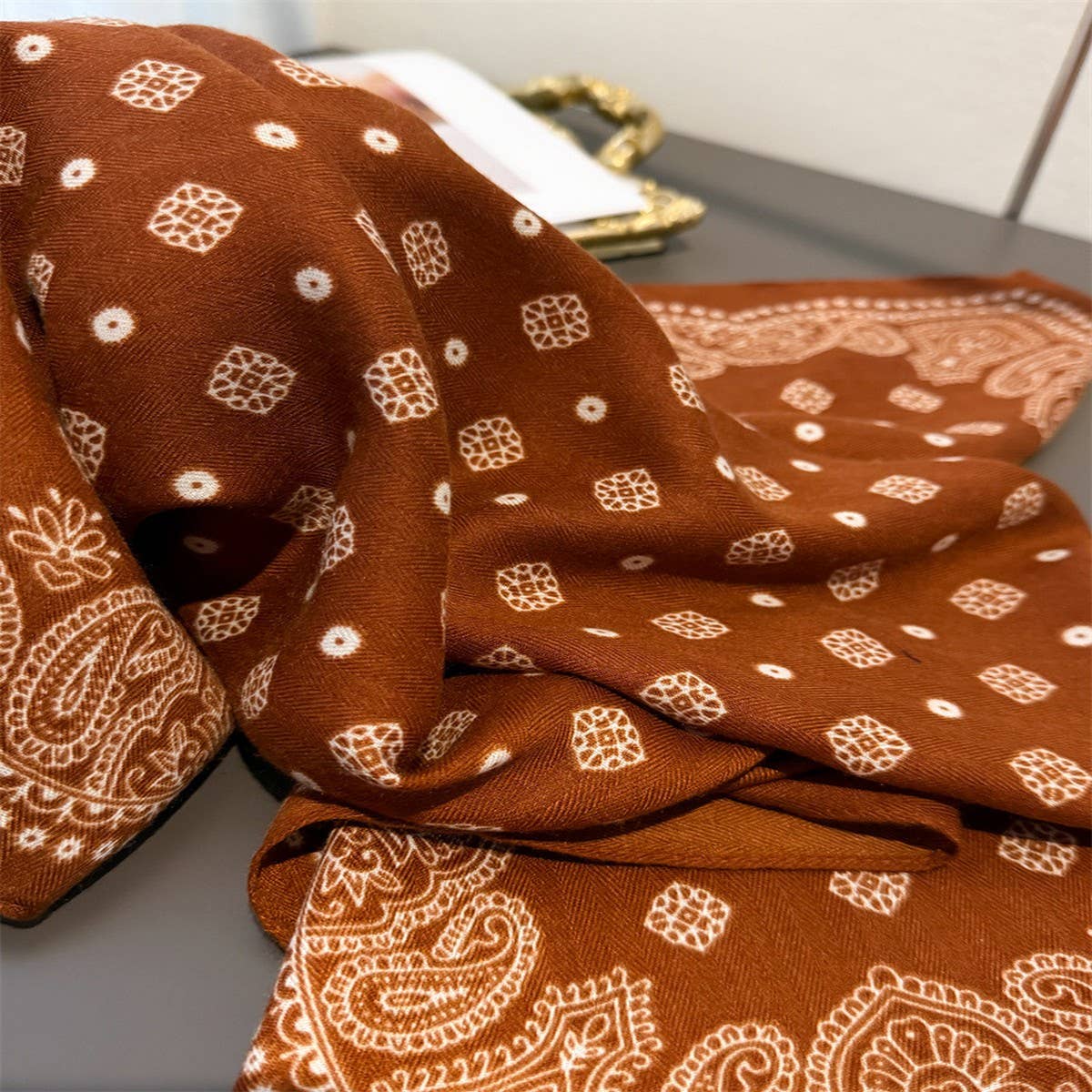 Paisley Herringbone Pattern Silk Scarf_CWASC03316