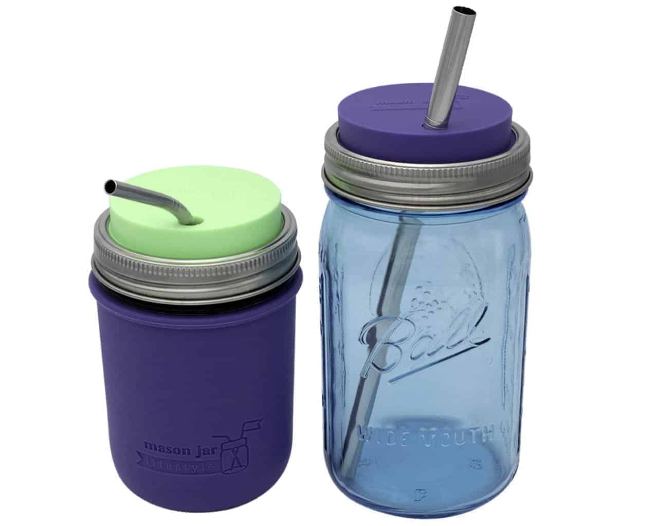 Silicone Straw Hole Tumbler w/ Stainless Steel Band for Jars
