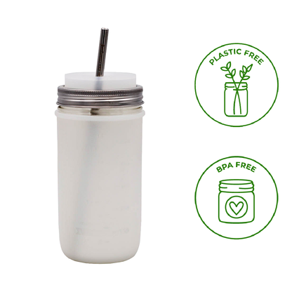 Silicone Straw Hole Tumbler w/ Stainless Steel Band for Jars