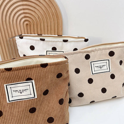 CORDUROY RETRO POLKA DOT MAKEUP BAG