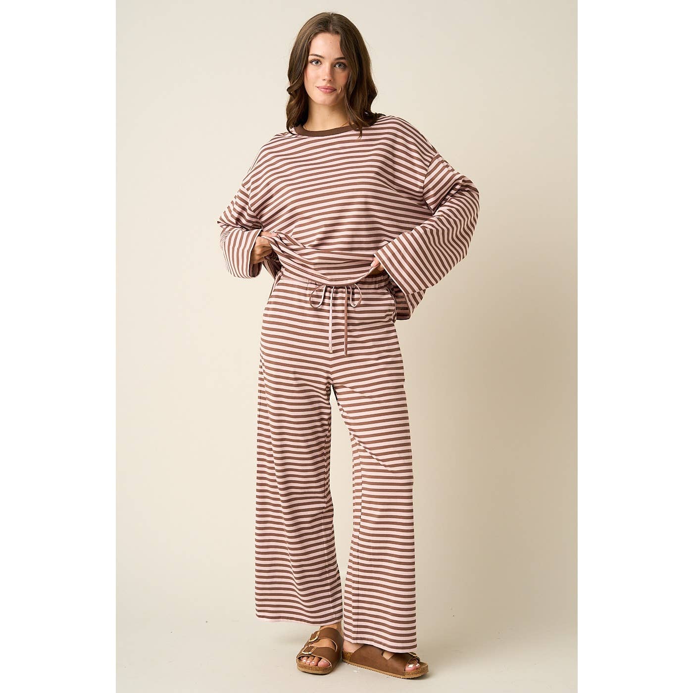 STRIPED PRINT LOUNGE TOP AND PANTS SET