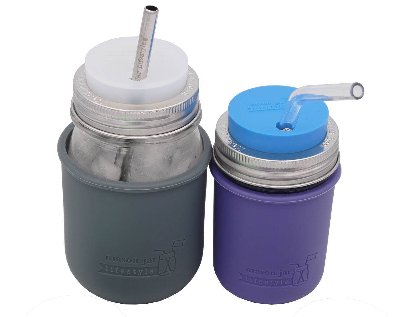 Silicone Straw Hole Tumbler w/ Stainless Steel Band for Jars