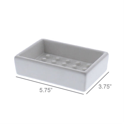 Ceramic Soap Dish - Raised Peg, Rectangle - Matte White