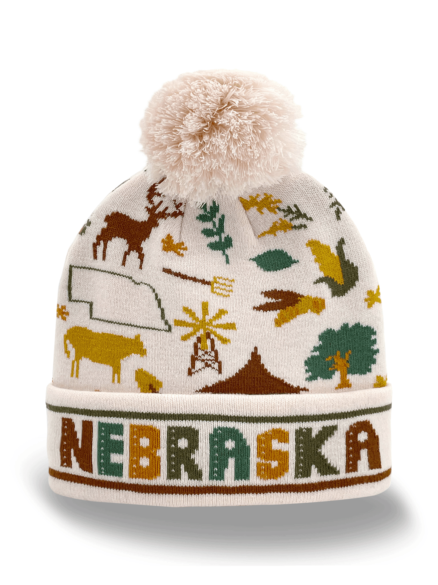 Nebraska Wildlife & Farm Icons Knit Beanie – Winter Outdoor Hat