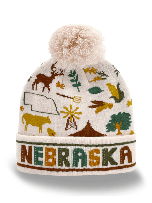 Nebraska Wildlife & Farm Icons Knit Beanie – Winter Outdoor Hat