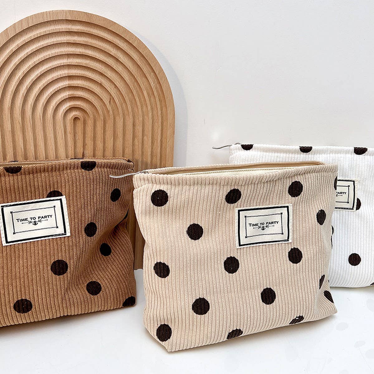 CORDUROY RETRO POLKA DOT MAKEUP BAG