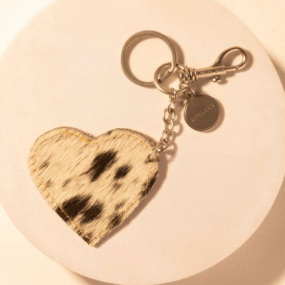 Speckle Belle Heart Key Fob for Women in black with hair-on detail for everyday western carry