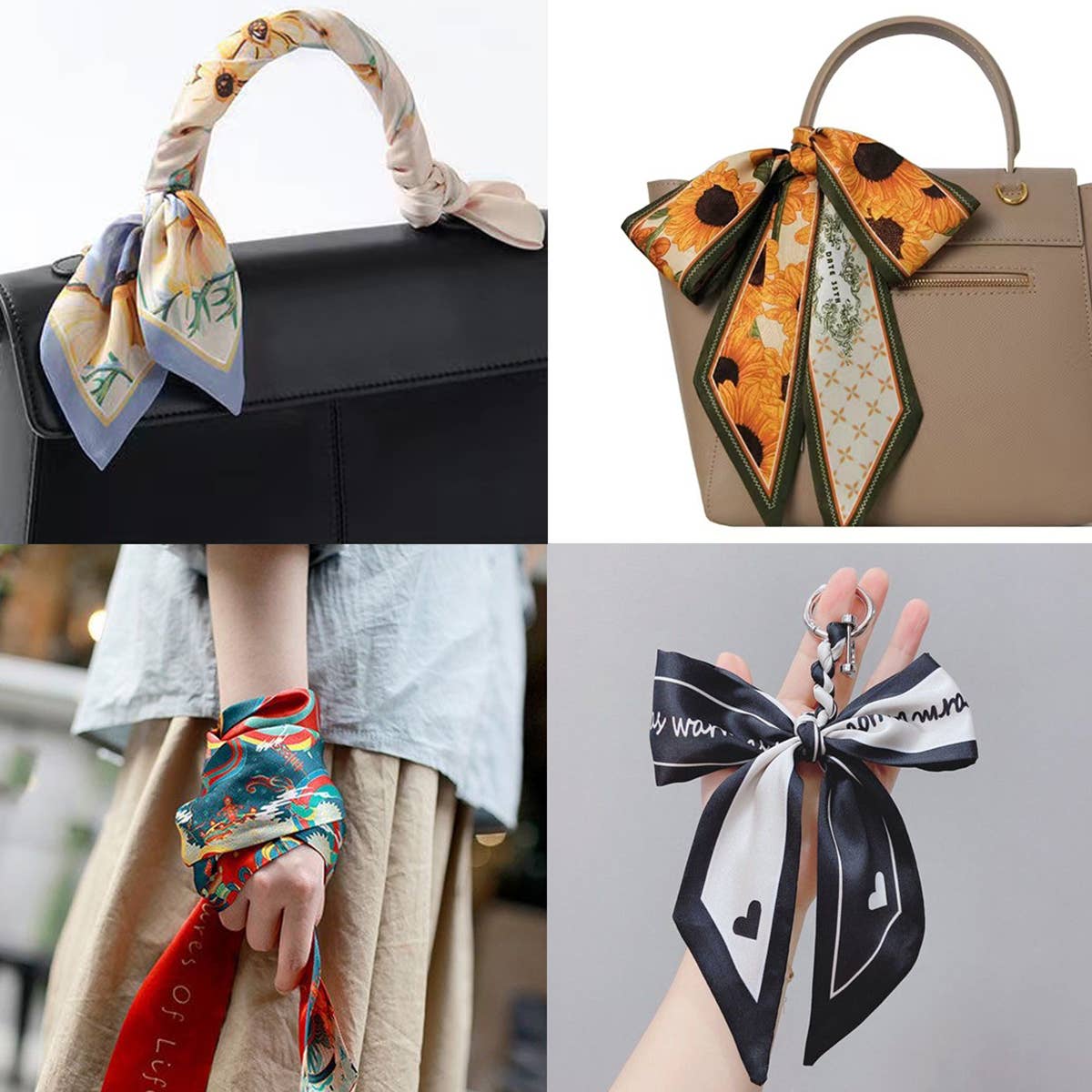 Chic Bowknot Flwoer Print Skinny Scarf Ribbon