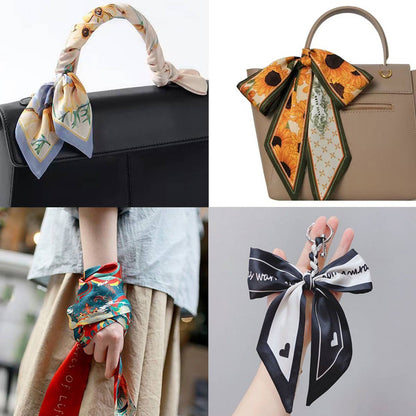 Chic Bowknot Flwoer Print Skinny Scarf Ribbon