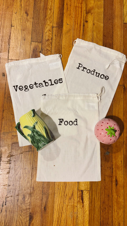 Cotton Printed Reusable  Drawstring Farmer's Market 3 Bundle
