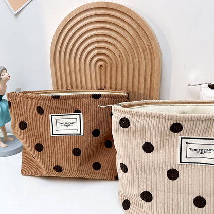 CORDUROY RETRO POLKA DOT MAKEUP BAG