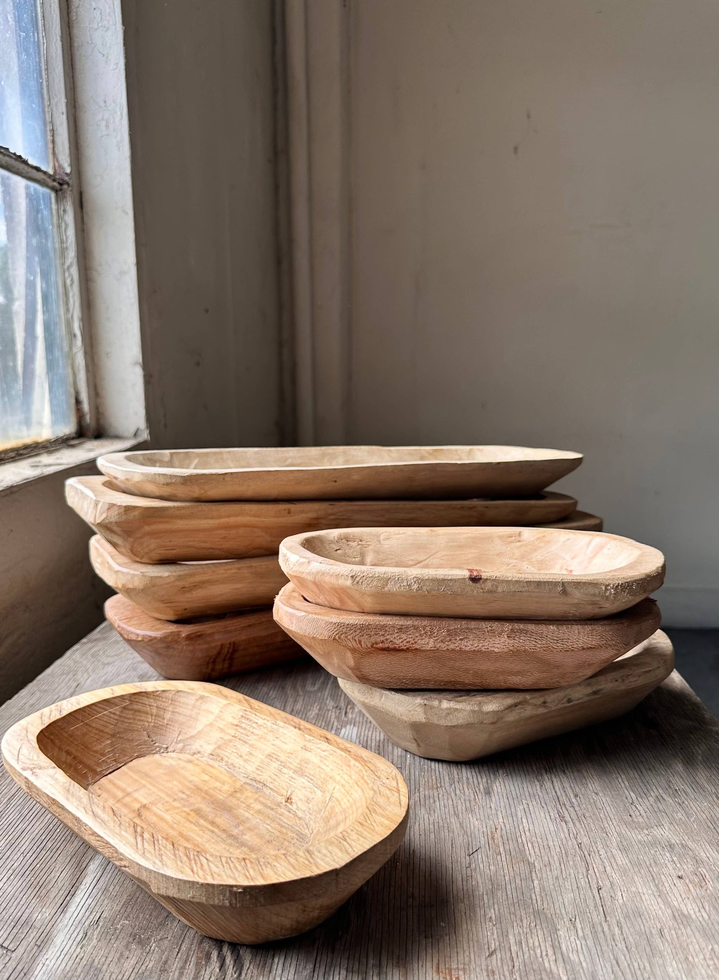 Medium Baguette Wooden Dough Bowl - unstained wood