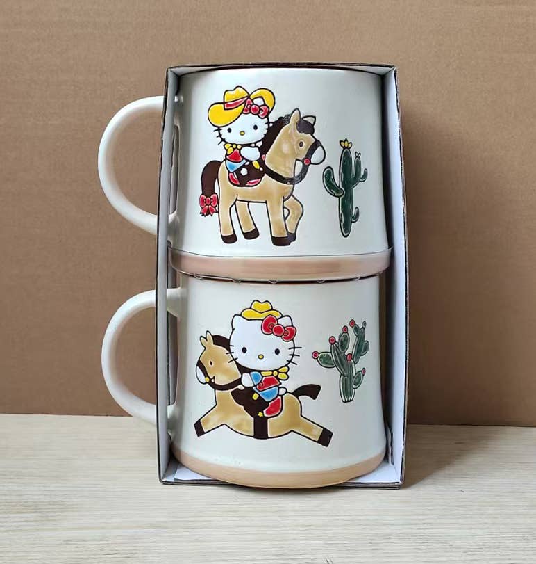 HELLO KITTY LET'S RIDE COWGIRL 18OZ MUG SET OF 2