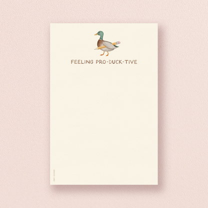 Feeling Productive — Cute Duck And Pencil Pun Notepad