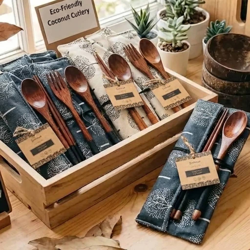 Coconut Utensil Cutlery Set | Faire Market Bestseller
